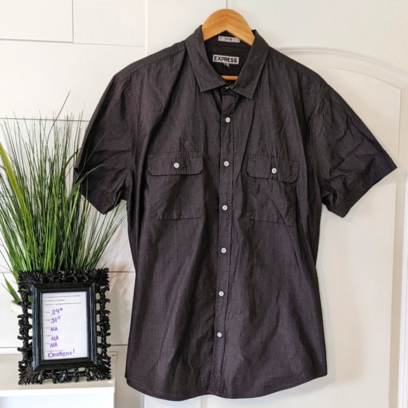Express Dark Gray Short Sleeve Button Down Shirt Sz XL - Picture 1 of 6